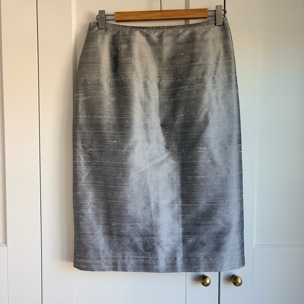 Lafayette 148 New York Silk Silver Pencil Skirt | 8